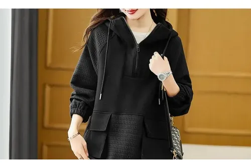 Sudadera Con Capucha Y Cremallera Color Block Para Mujer