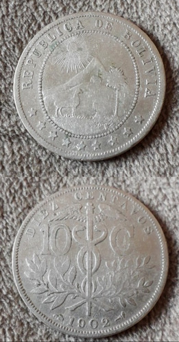 Moneda De 10 Centavos De Bolivia Año 1909