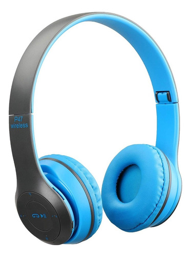 Audifonos Inalambrico Bluetooth P47 Radio Mp3 Aux Microsd Color Azul