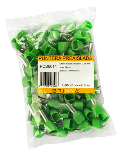 Puntera Tubular Terminal Doble Tiff Brinna 6mm X100