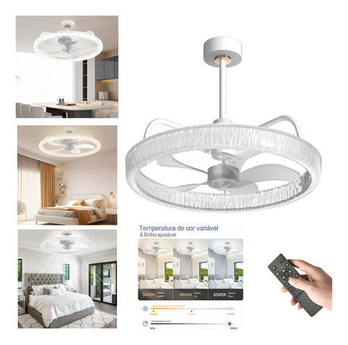 Ventilador De Teto Crystal Com Luz Led, 60w, 3 Cores 127/220