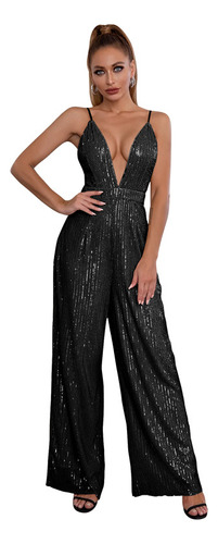Women Sequin Jumpsuit Sexy V-neck Sleeveless Rompers