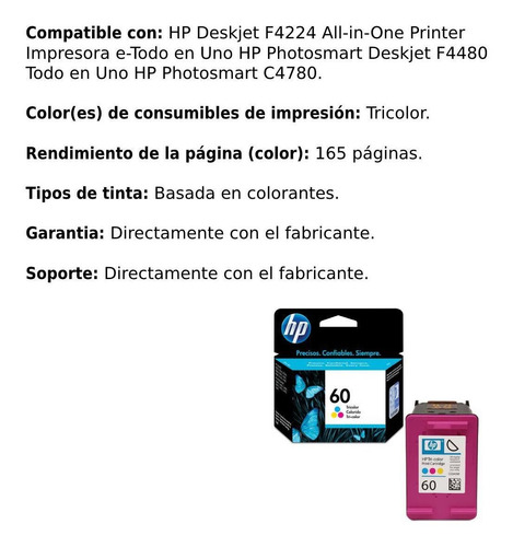 Imagen 4 de 6 de Cartucho De Tinta Hp 60 Tricolor
