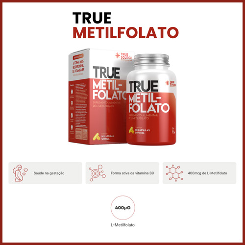 True Metilfolato De Cálcio True Source Ácido Fólico 250mg