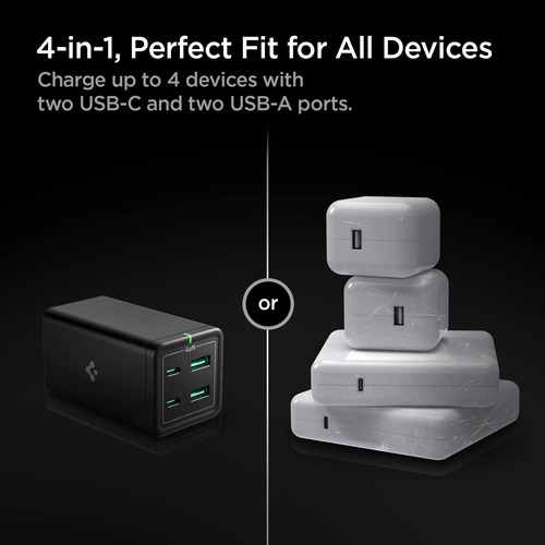 Cargador Usb C De 120w 4 Puertos Usb Color Negro