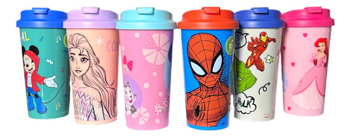 Mug Plastico Con Tapa Licencias Disney Marvel