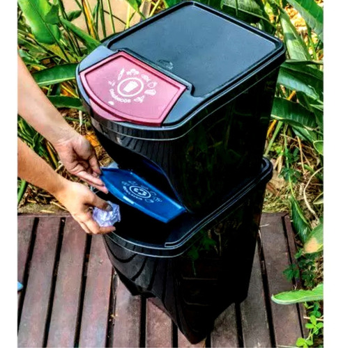 Kit 2 Lixeira Coleta Seletiva 20 E 34l Empilhável Reciclagem Cor Verde-escuro
