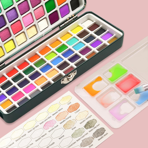 Set Acuarelas 100 Colores En Caja, Pinceles Y Papeles