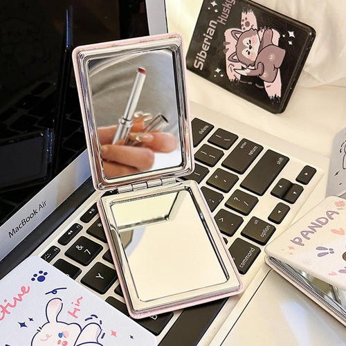 Espejo De Maquillaje Plegable De Pu, Plegable De Doble Cara,