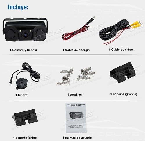 Imagen 6 de 8 de Camara De Reversa Universal 3 En 1 Con Sensores Y Luz Led