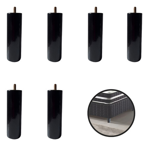 Jogo Pé Cama Box Baú E Cabeceira 6 Peças Pu 12 Cm Cor Preto