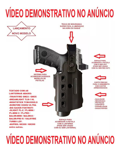 Coldre Externo P/ Lanterna Glock G17 22 31 Gen345 Pmsp