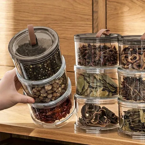 Pote Organizador Giratório 3 Camadas Para Temperos E Grãos Transparent