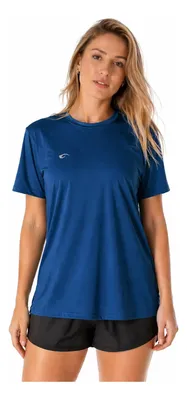 Camiseta Dry Fit Feminina Uv Elastano Academia Leve Fitness Azul Liso G