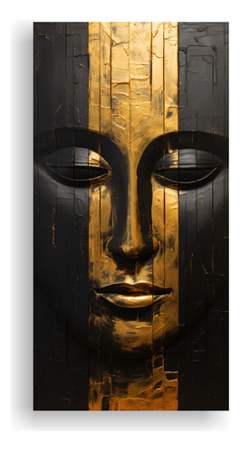 20x40cm Cuadro Abstracto Oro Y Negro Con Rostro De Buda