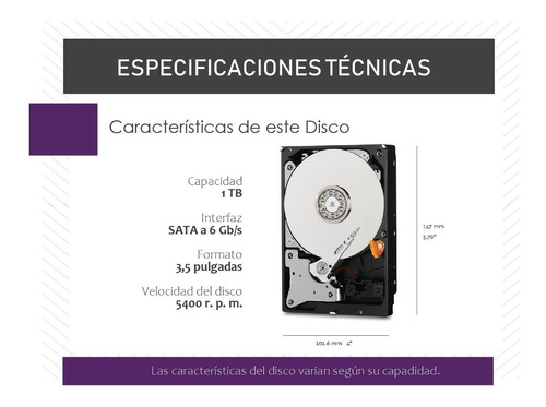 Imagen 3 de 6 de Disco Rigido Western Digital 1tb Purple Sata 64mb