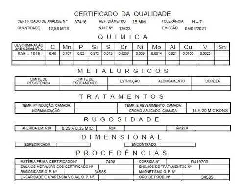 Imagem 2 de 2 de Eixo Cromado Retificado 15mm X 150mm H7 Sae 1045