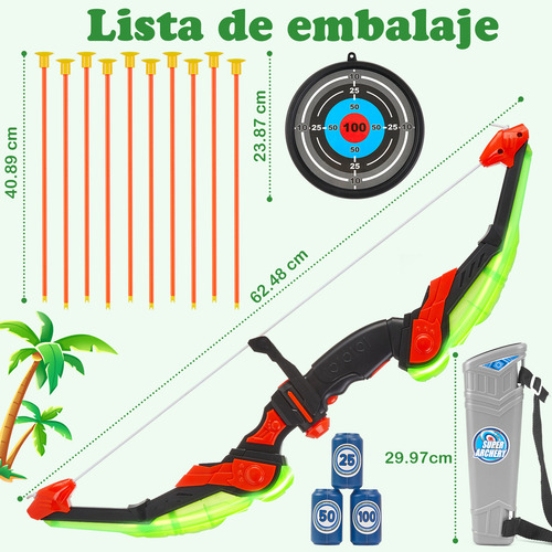 Lictinx Juego de Tiro Arcos Con Luces + 10 Flechas + 3Diana+Carcaje Para niños,Juegos de interior y exterior,Ejercita la coordinación mano-ojo