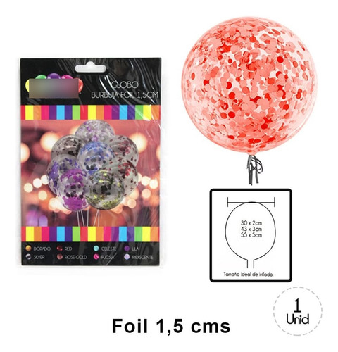 Pack 12 Globos Tipo Burbuja R12 30cm Confetti Transparente Color Rojo