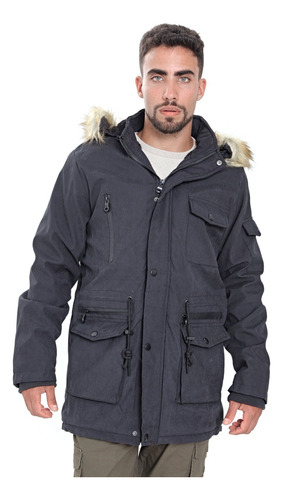 Campera Parka Hombre Invierno Forrada Gabardina Piel Capucha