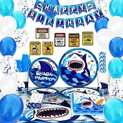 Shark Party Supplies Set Blue Ocean Pool Party Decoraci...