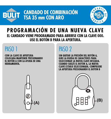 Imagen 3 de 6 de Candado De Combinación Tsa Con Aro Bulit