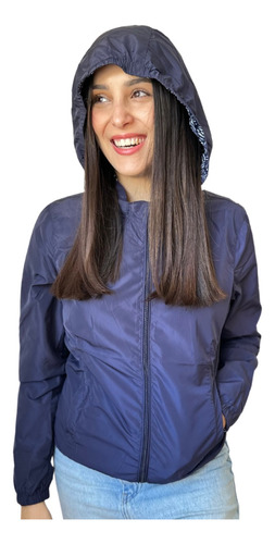 Campera Rompeviento Mujer Reversible Capucha Desmontable