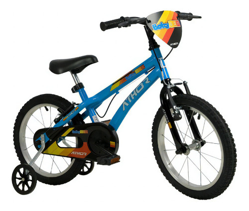 Bicicleta  infantil infantil Athor Baby Boy 2023 aro 16 freios v-brakes cor azul com rodas de treinamento