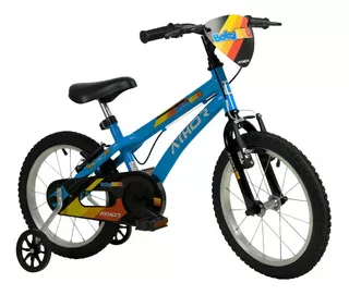 Bicicleta  infantil infantil Athor Baby Boy 2023 aro 16 freios v-brakes cor azul com rodas de treinamento