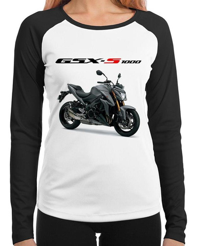 Baby Look Raglan Moto Suzuki Gsx S 1000 Cinza Longa