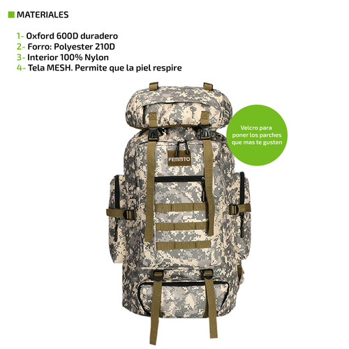 Imagen 6 de 8 de Mochila Tactica Camping 70-100 Lts Mochilero Ampliable Color Camuflado