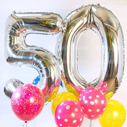 Combo 2 Globos Numeros Plateado Metalizado 80 Cm Con/stock