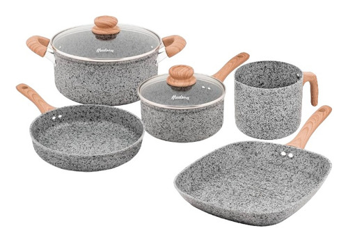 Juego Bateria Jarro Bifera Hudson Ceramica Granito Stone 5pz