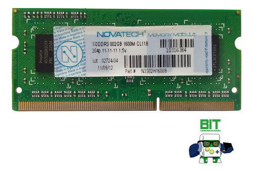 Memoria Ram Notebook Novatech Ddr3 2gb 1600mhz 1.5v