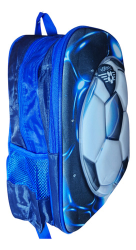 Mochila Escolar Estampado Balón En 3 D, Luces Led Preescolar Azul Liso
