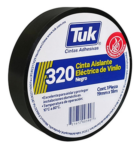 Cinta Aislante Eléctrica Vinilo Tuk 320 Negro 19mmx18m 10 Pz