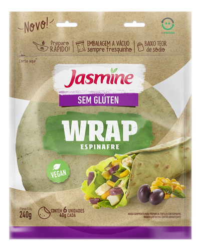 Massa Tortilha Espinafre sem Glúten Jasmine Pouch 240g