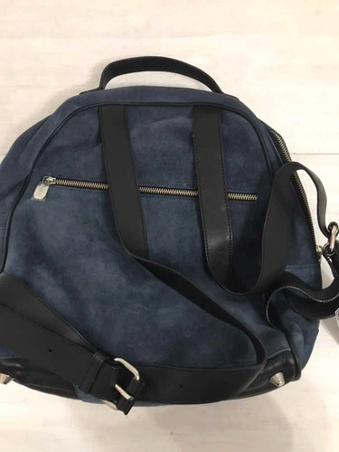Mochila Prune De Cuero Gamuzado Azulino