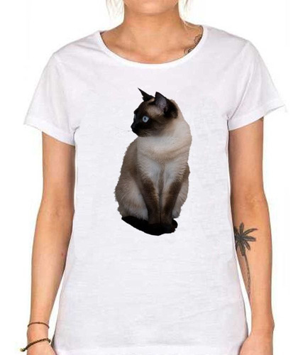 Remera De Mujer Gato Siames Mirando Curioso