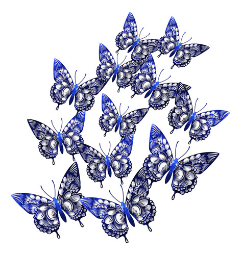 Adhesivos De Pared Con Diseño De Mariposas Azules, 24 Unidad