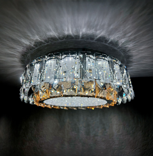 Lampara De Techo Cristal Cortado Plafón Boreal 3 Tonos Led. Plateado