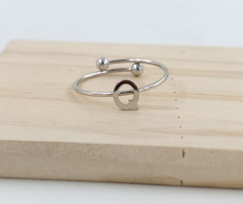 2 Uds De Anillos Con Inicial Acero Inoxidable Vie Or Q Ajustable