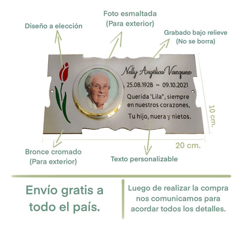 Placa + Foto + Florero + Cruz. Para Cementerio, Lapidas.