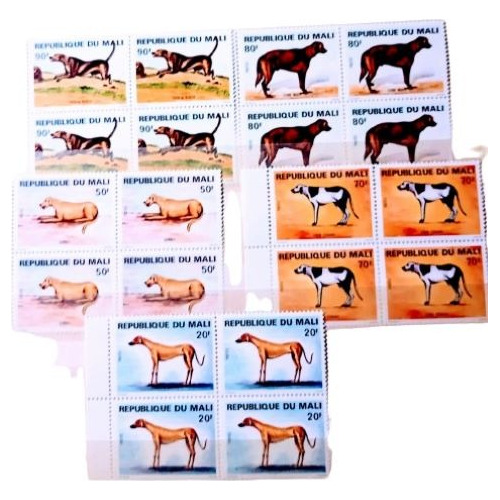 Serie De 5 Cuadros Estampillas De  Mali Perros Mint