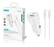 Comprar Cargador 60w Auto Carga Rápida Dual Usb Y Tipo C Para iPhone Color Blanco