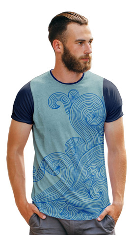 Camiseta Ondas Azuis Fashion Azul Oceano Basic