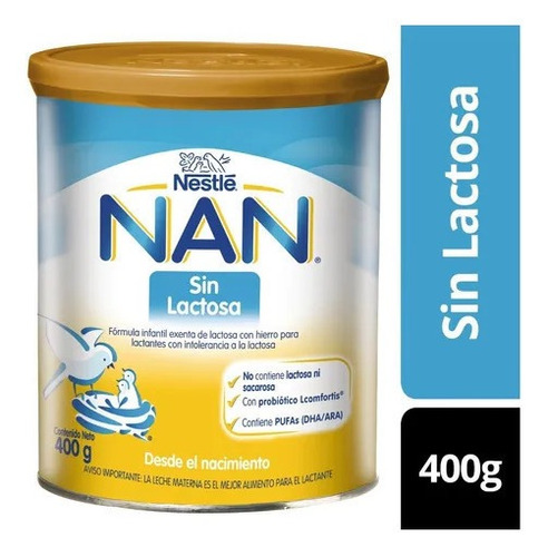 Imagen 1 de 2 de Leche de fórmula  en polvo Nestlé Nan Sin Lactosa  en lata de 400g a partir de los 0 meses