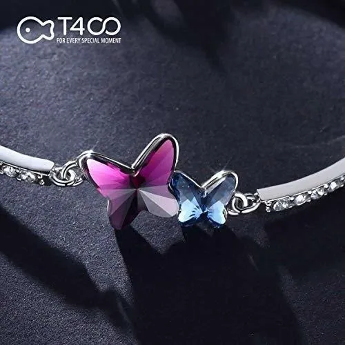 T400 Azul Purpura Rosado Mariposa Brazalete De Cristal R Reg
