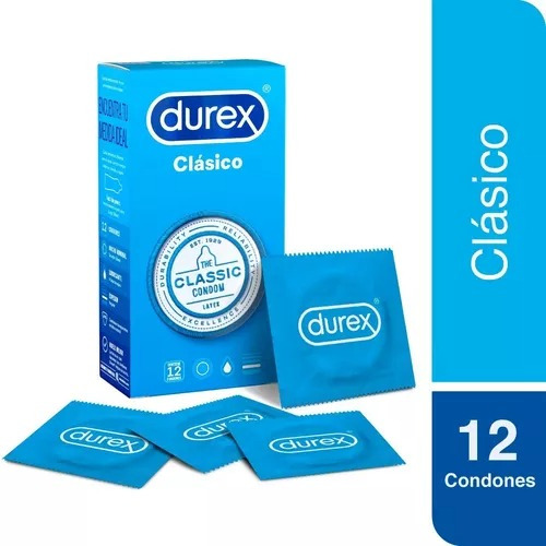 Durex Clásico 12 Condones Preservativos Látex Lubricados