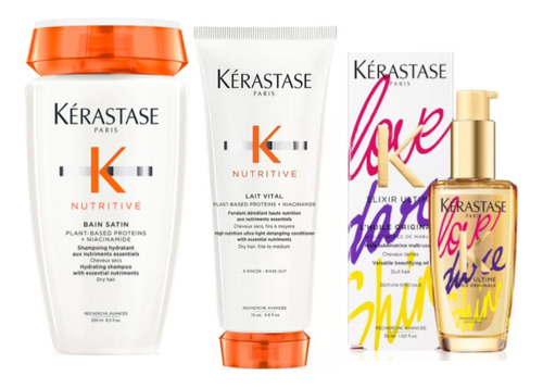 Kerastase Bain Satin1 250 Ml+lait Vital 75 Ml+elixir 30 Ml